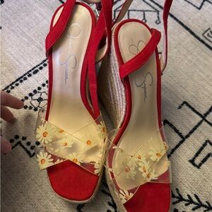 Jessica Simpson Red Floral Wedge Sandals